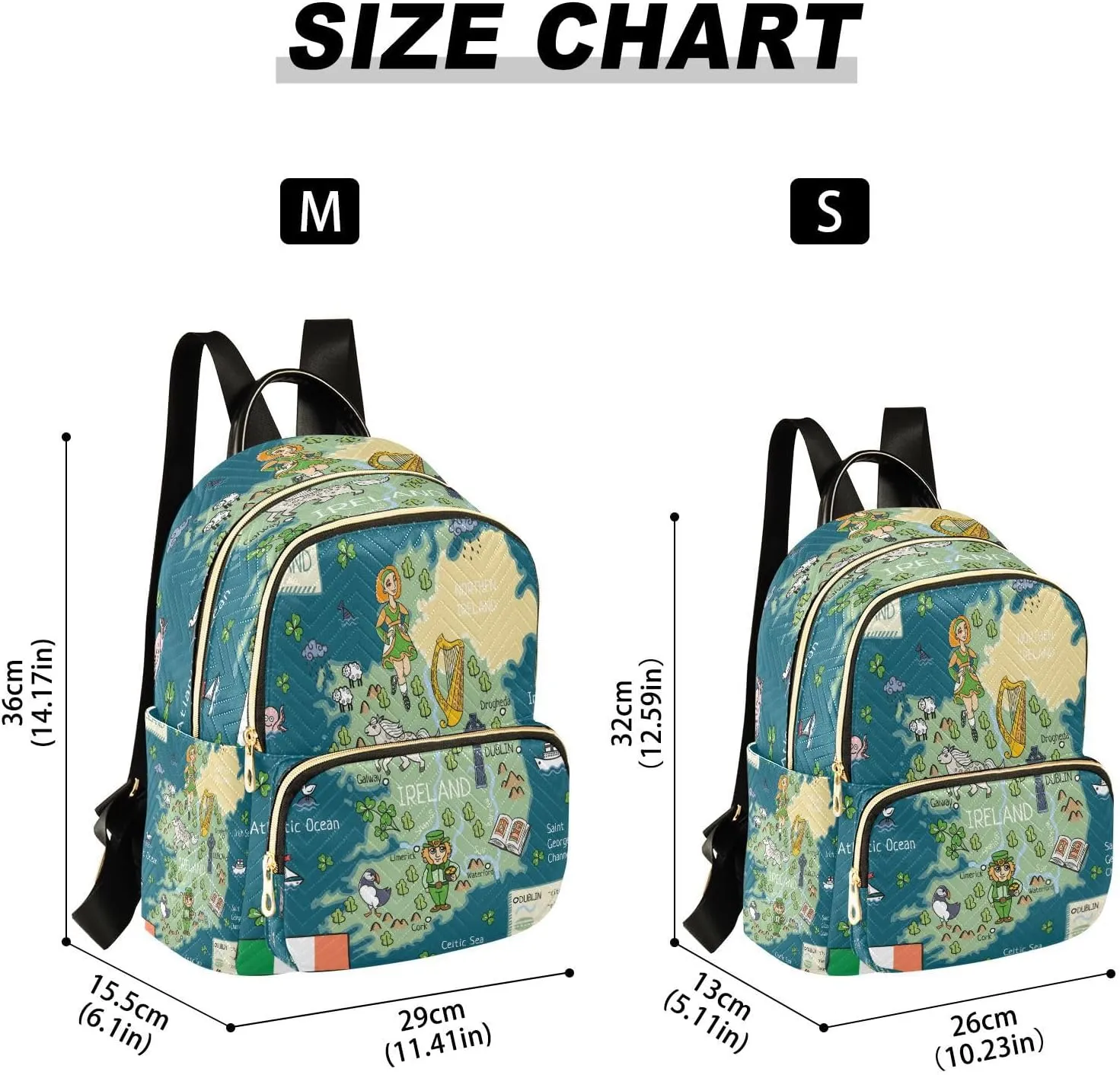 senya Fashion Backpack Mini Backpack Purse Casual Daily Backpack Cartoon Irish Map with Clover for Travel for College Work