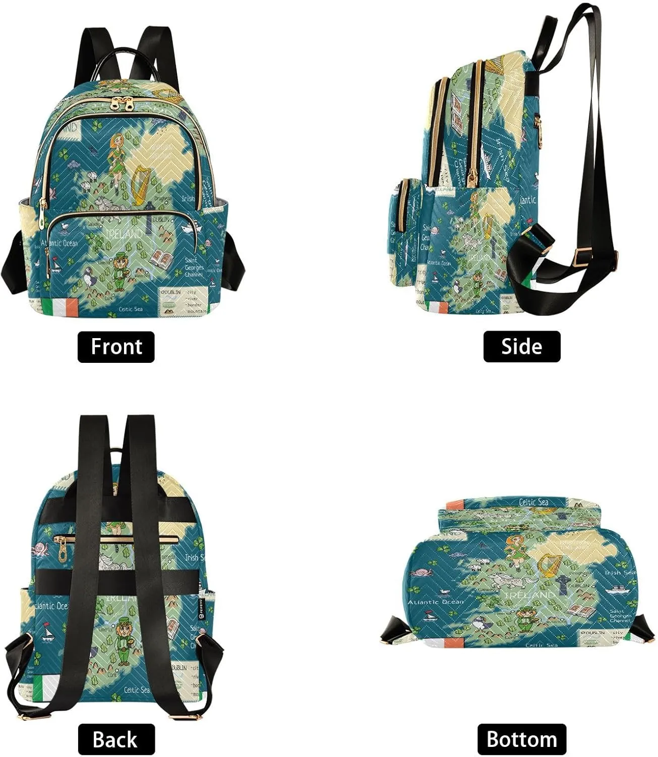 senya Fashion Backpack Mini Backpack Purse Casual Daily Backpack Cartoon Irish Map with Clover for Travel for College Work