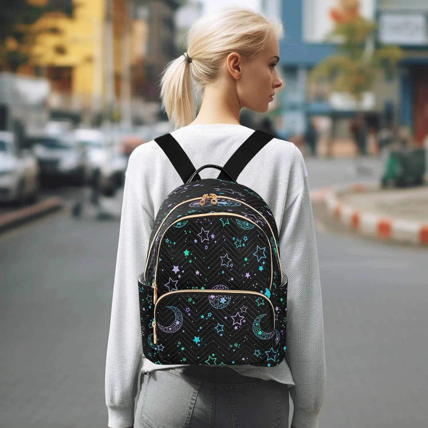 senya Fashion Backpack Mini Backpack Purse Casual Daily Backpack Star Moon Sun for Travel for College Work