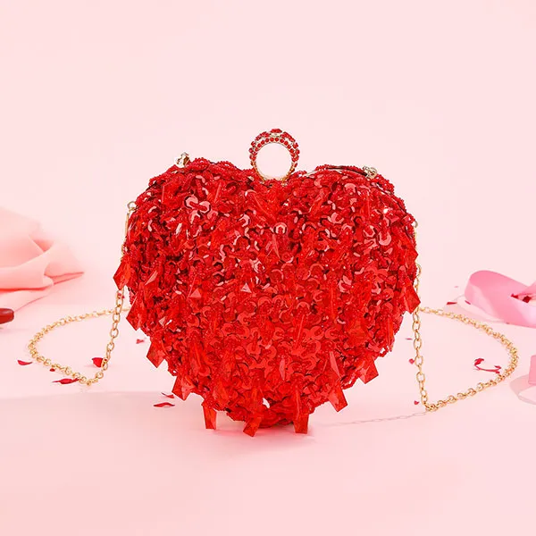 Sequined Sweet Beaded Decor Heart Shape Bag