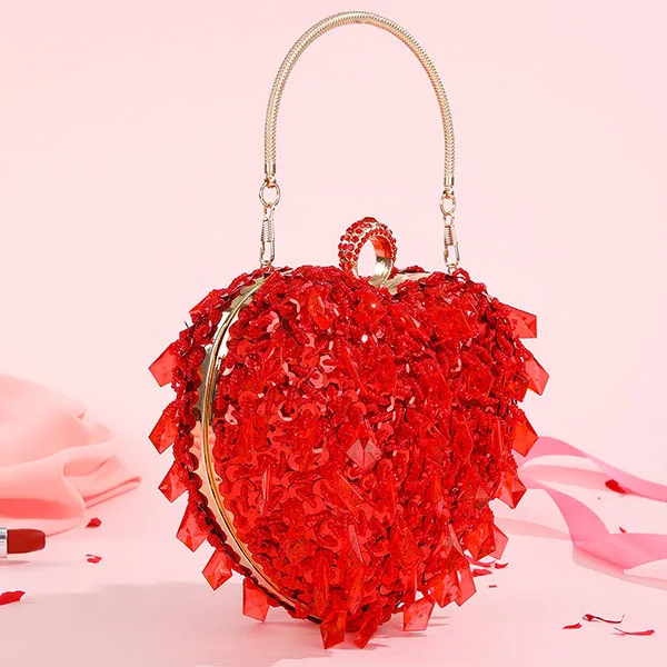 Sequined Sweet Beaded Decor Heart Shape Bag