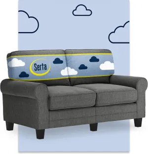 Serta Copenhagen 61" Rolled Arm Sofa, Easy Care Polyester, Soft Pillow Back, Pocket Coil Seat Cushions, Removable Covers, Loveseat or Couch for Small Spaces, Living Rooms or Bedrooms, Gray
