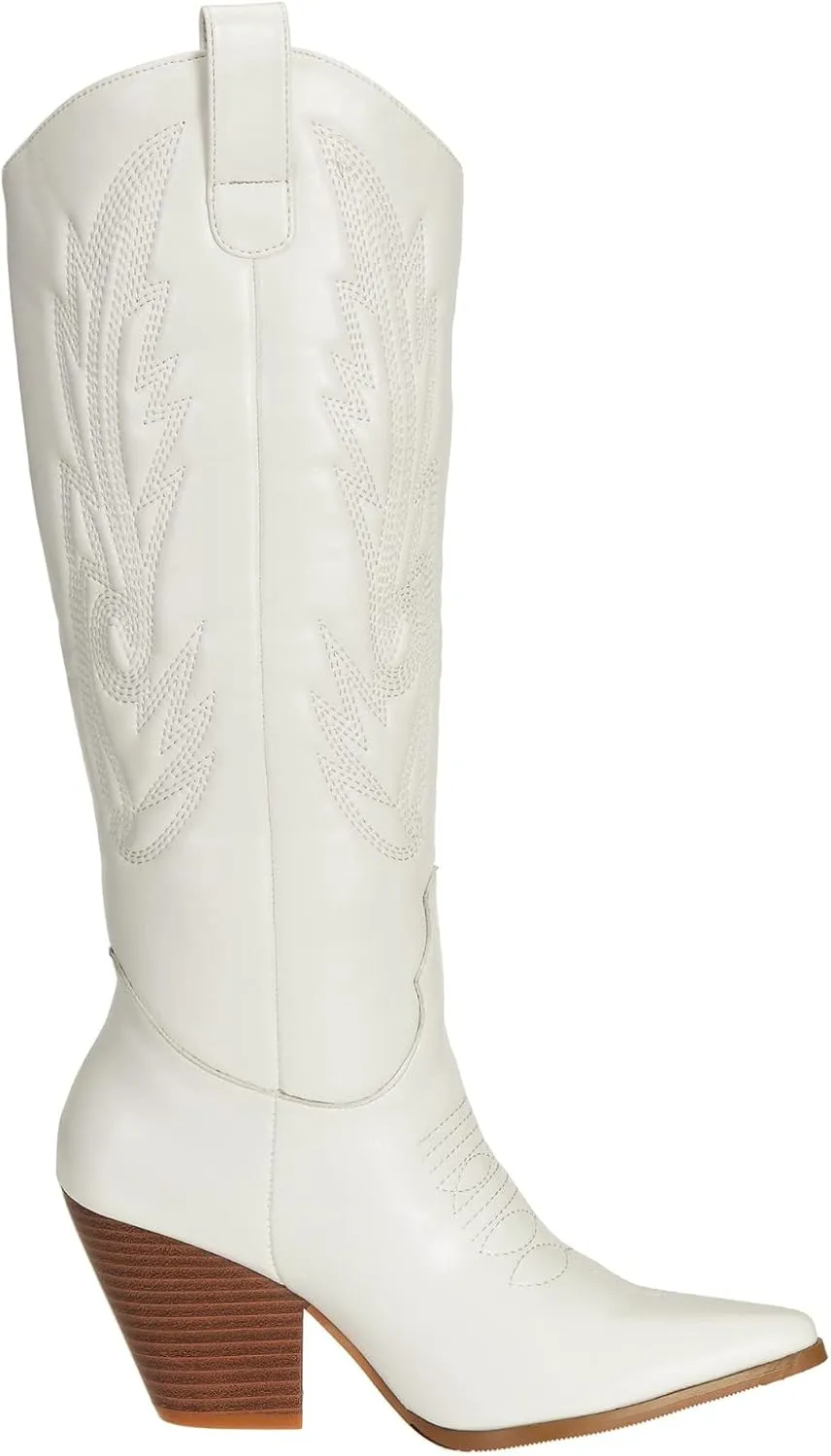 SheSole Women's Tall Cowgirl Cowboy Boots Knee High Chunky Heel Wide Calf Western Country Riding Boots