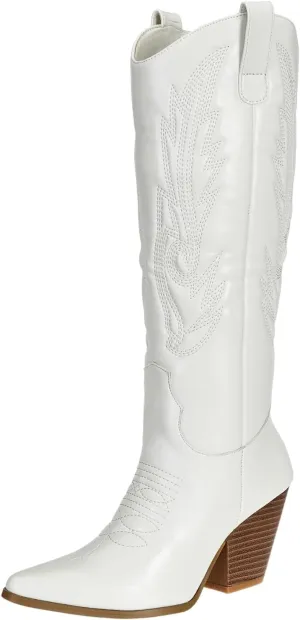 SheSole Women's Tall Cowgirl Cowboy Boots Knee High Chunky Heel Wide Calf Western Country Riding Boots