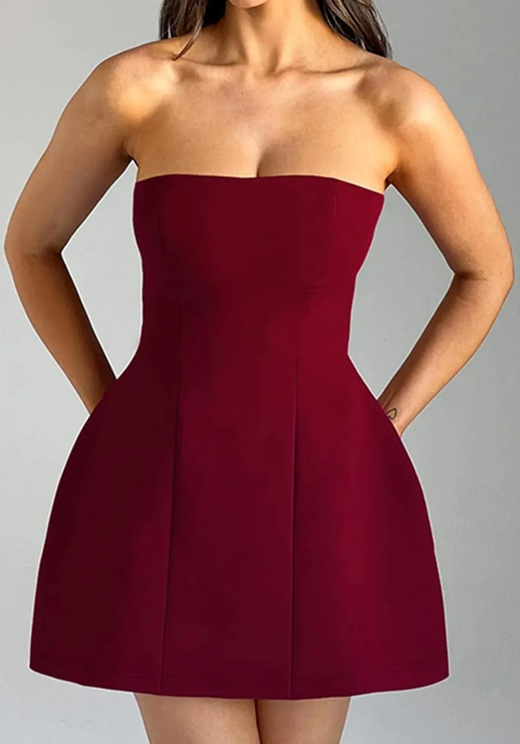 SHINFY Women Sexy Strapless Mini Dress Bodycon Off Shoulder Tube Top A-Line Short Dress Formal Cocktail Dresses