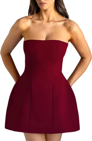 SHINFY Women Sexy Strapless Mini Dress Bodycon Off Shoulder Tube Top A-Line Short Dress Formal Cocktail Dresses