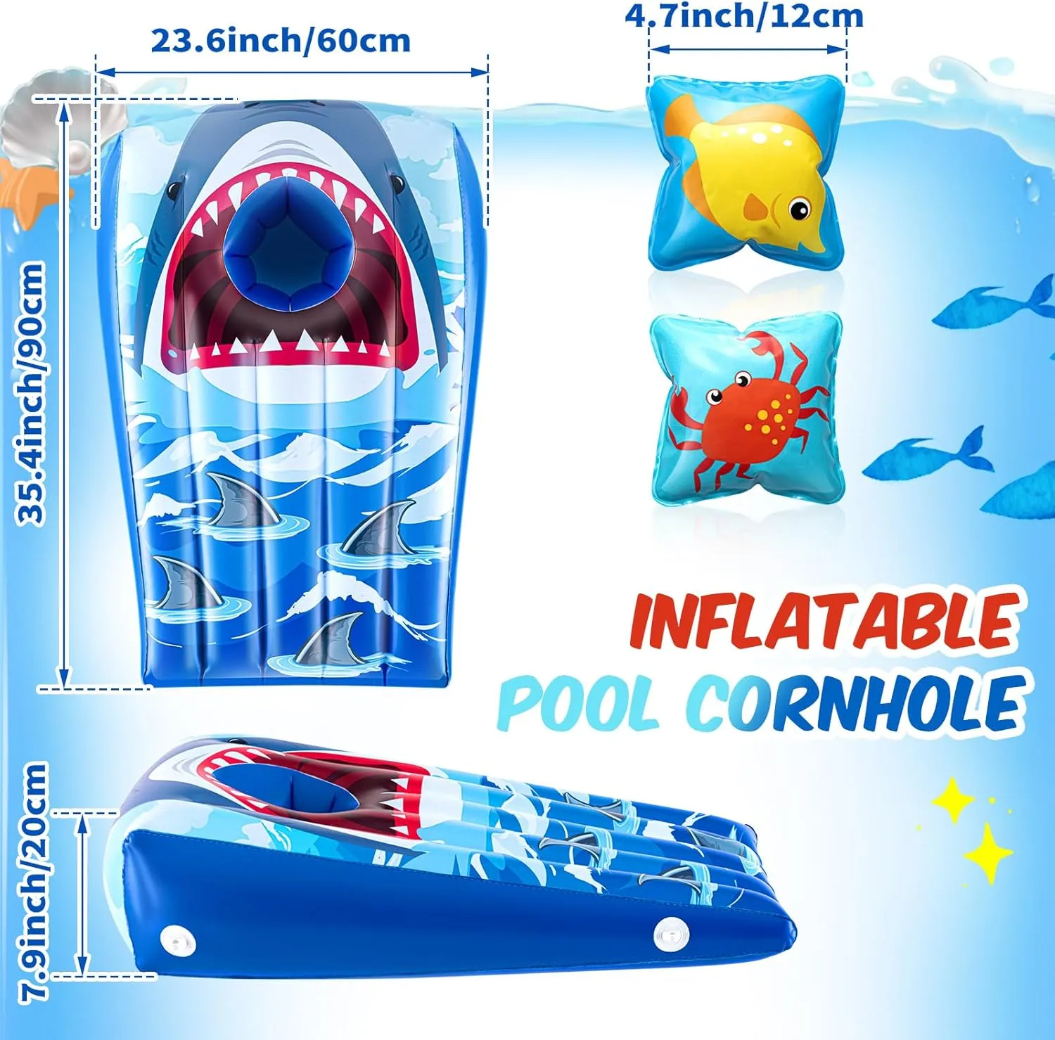 ShinyRelief 1 Pack Cornhole Pool Games Adults Toys Shark Themed Summer Hawaiian Games for Adults Teens and Family Water Pool Toys Party