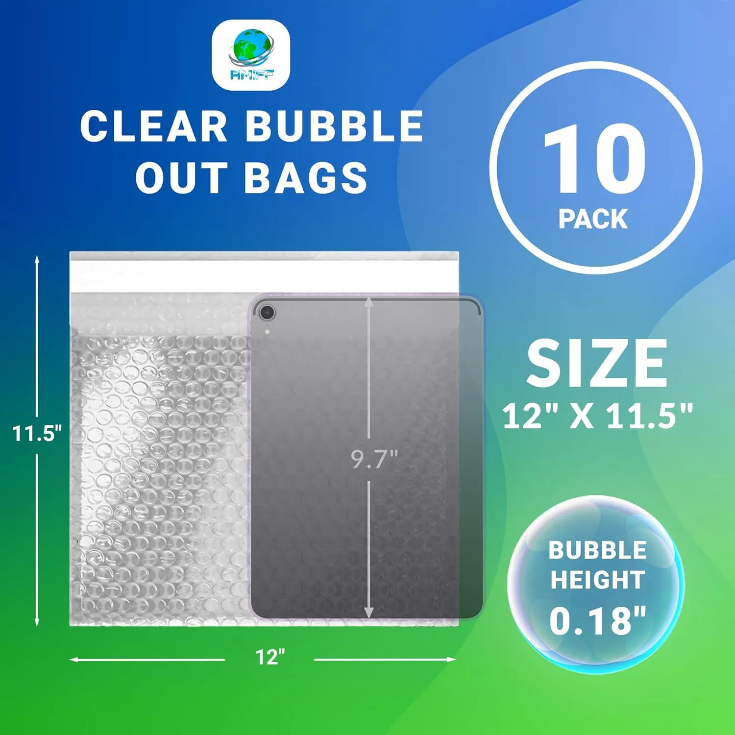 Shipping Bubble Bag, 12 x 11.5 Inches. 10 Pack Clear Bags for Packaging. Self Seal Bubble Pouches for Packing. Waterproof Polyethylene Storage Moving Bags. Packing Materials for Fragile Items