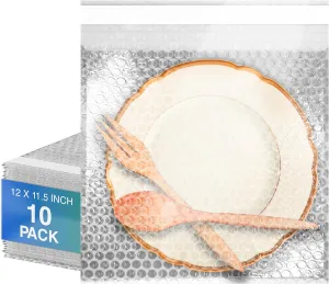 Shipping Bubble Bag, 12 x 11.5 Inches. 10 Pack Clear Bags for Packaging. Self Seal Bubble Pouches for Packing. Waterproof Polyethylene Storage Moving Bags. Packing Materials for Fragile Items