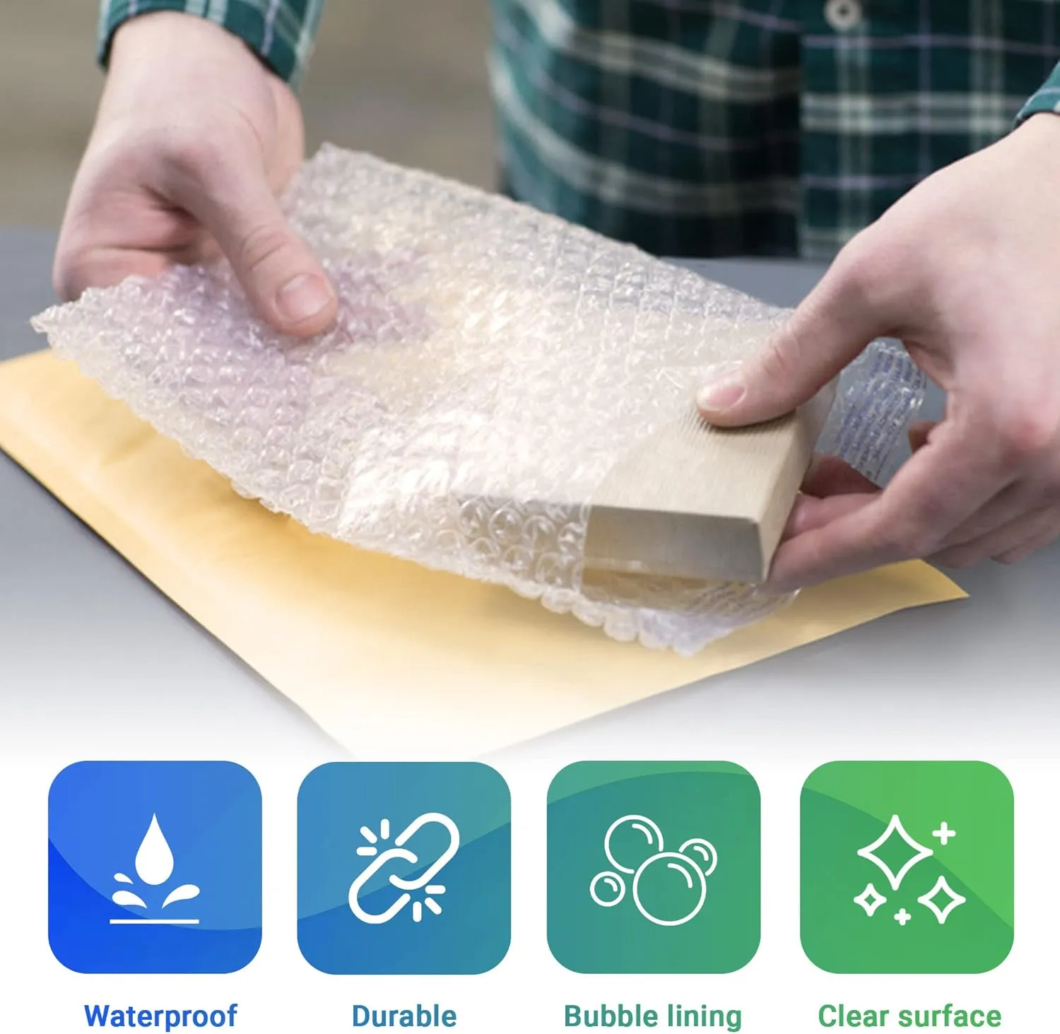 Shipping Bubble Bag, 12 x 11.5 Inches. 10 Pack Clear Bags for Packaging. Self Seal Bubble Pouches for Packing. Waterproof Polyethylene Storage Moving Bags. Packing Materials for Fragile Items