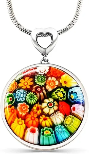 Shop LC Murano Style Millefiori Glass Necklace - Beaded Necklaces for Women Trendy - Colorful Flower Jewelry Stainless Steel 24-26" Birthday Gifts