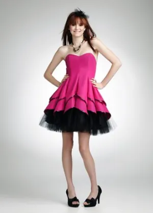 Short Taffeta Dress with Sequined Hanky Hem
