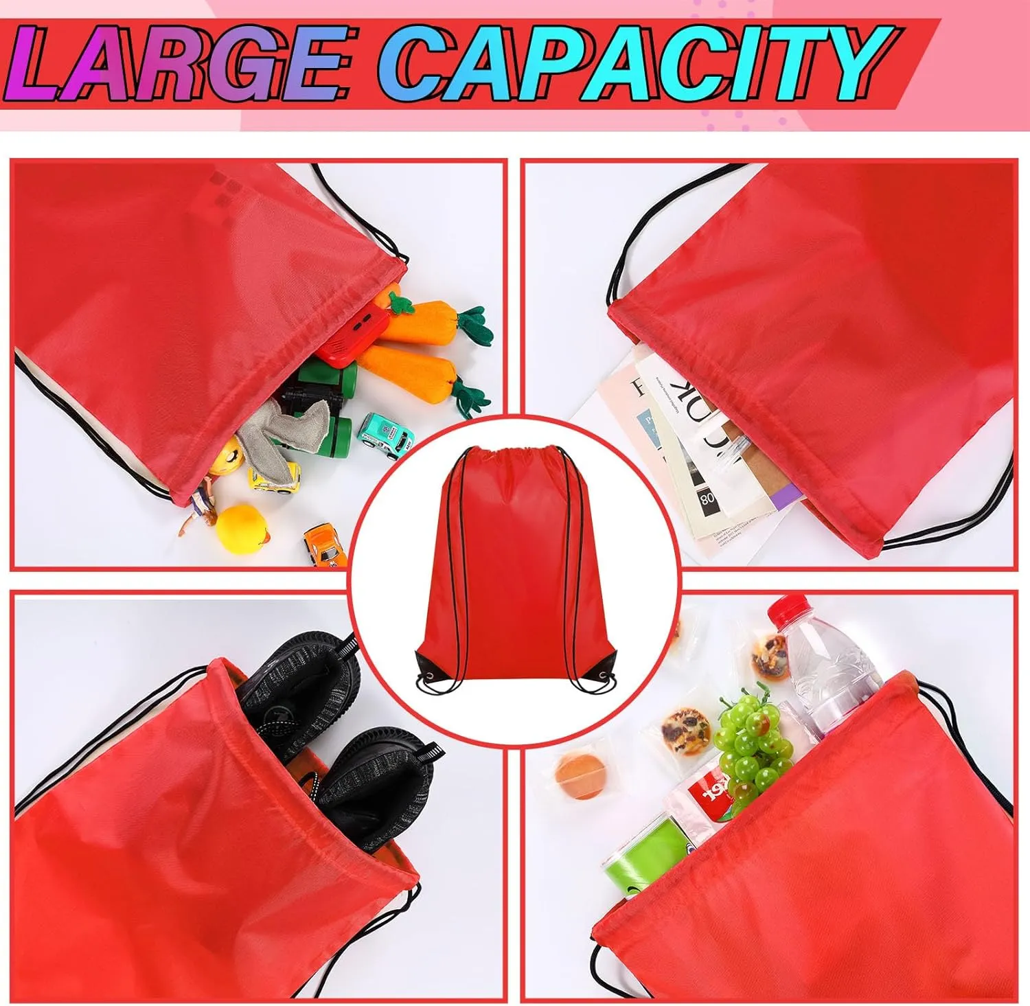 Silkfly 100 Pieces Drawstring Backpack Bags Bulk Portable Blank Cinch Storage Bags for Sports, School, DIY Gifts, Homeless, Social Assistance(Red)