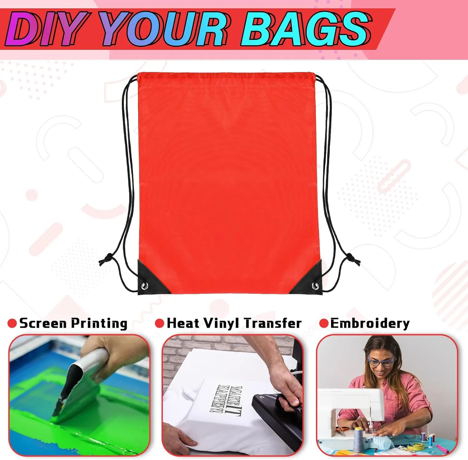 Silkfly 100 Pieces Drawstring Backpack Bags Bulk Portable Blank Cinch Storage Bags for Sports, School, DIY Gifts, Homeless, Social Assistance(Red)
