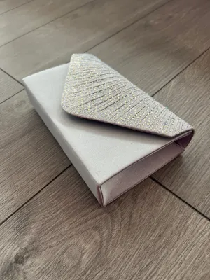 Silver Grey Envelope Clutch Bag with Rhinestones