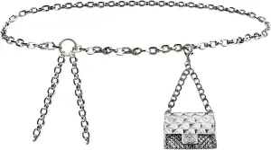 Silver Purse Belt Fashion Fanny Pack for Women Waist Purse Mini Chain Belt Bag for Dresses Jeans