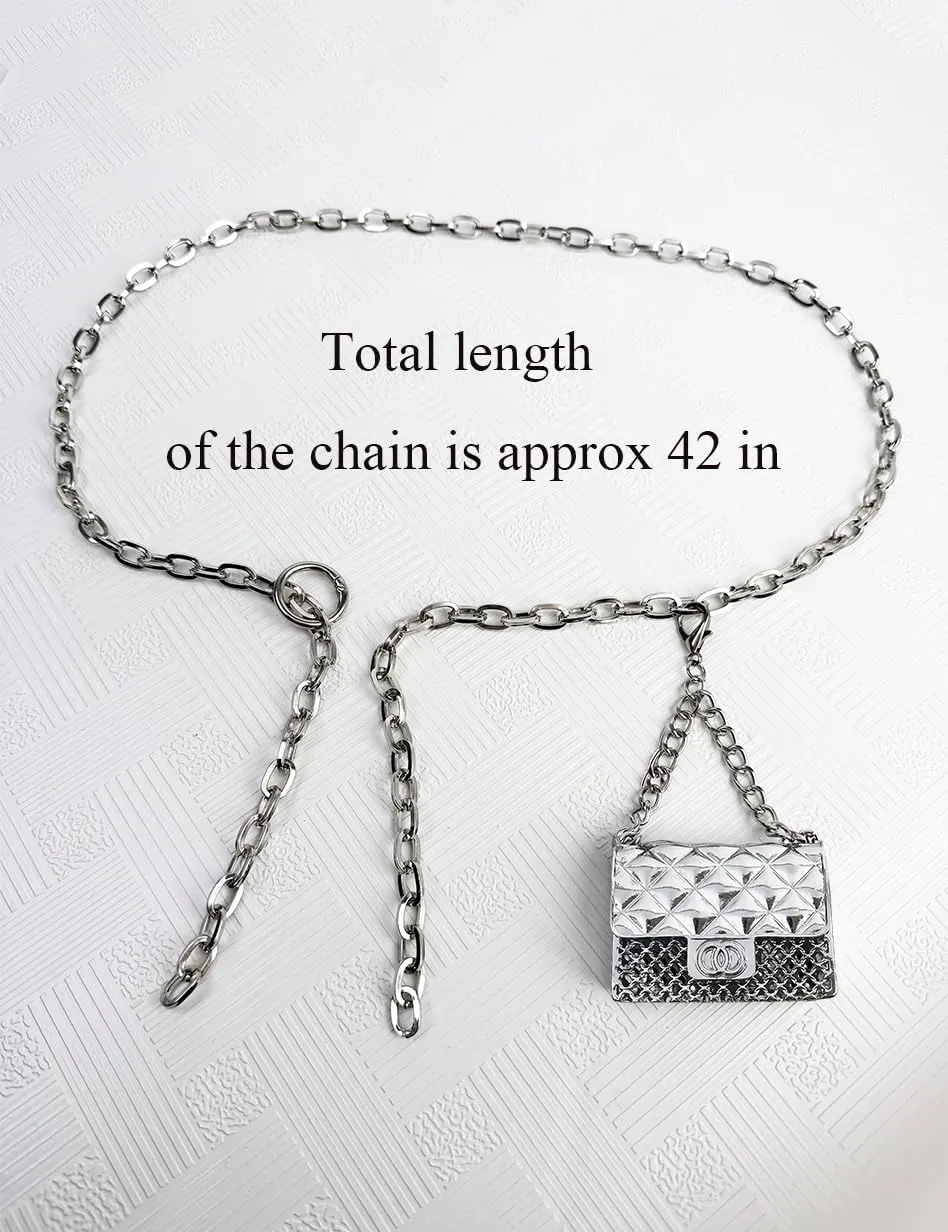 Silver Purse Belt Fashion Fanny Pack for Women Waist Purse Mini Chain Belt Bag for Dresses Jeans