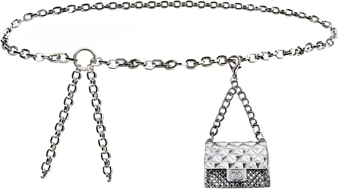 Silver Purse Belt Fashion Fanny Pack for Women Waist Purse Mini Chain Belt Bag for Dresses Jeans