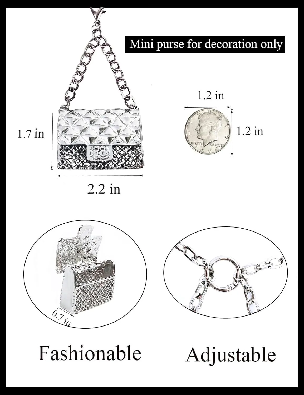 Silver Purse Belt Fashion Fanny Pack for Women Waist Purse Mini Chain Belt Bag for Dresses Jeans