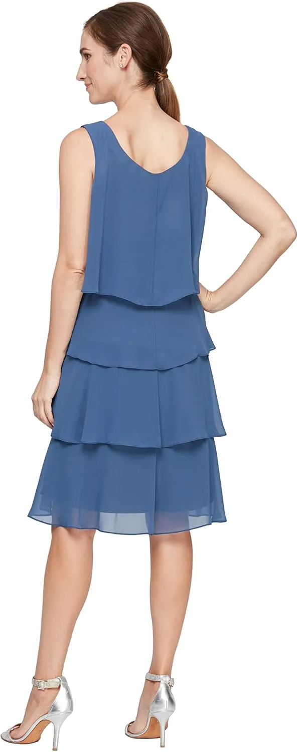 S.L. Fashions Women's Chiffon Tier Jacket Knee Length Dress