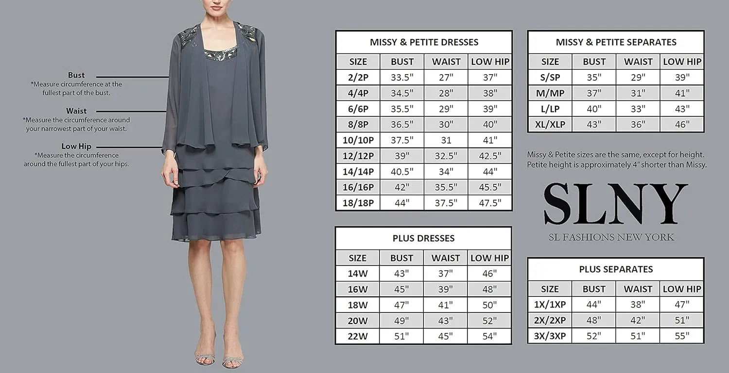 S.L. Fashions Women's Chiffon Tier Jacket Knee Length Dress