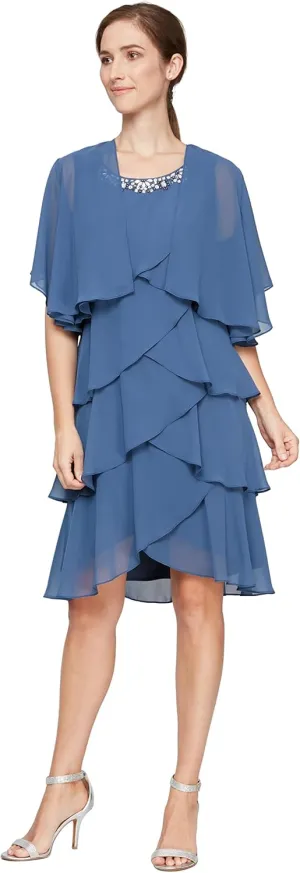 S.L. Fashions Women's Chiffon Tier Jacket Knee Length Dress