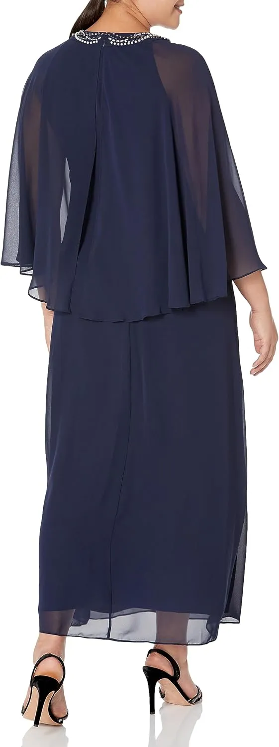 S.L. Fashions Women's Jewel Neck Drape Front Dress
