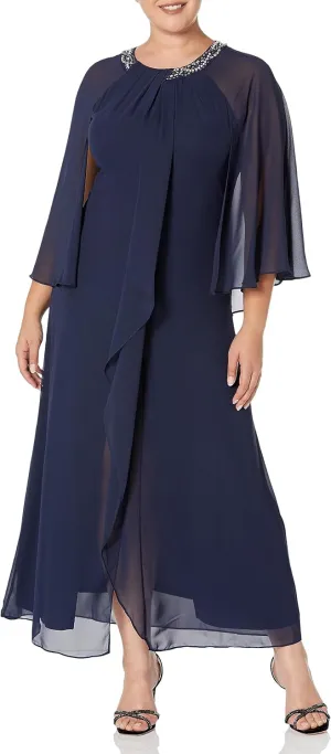 S.L. Fashions Women's Jewel Neck Drape Front Dress