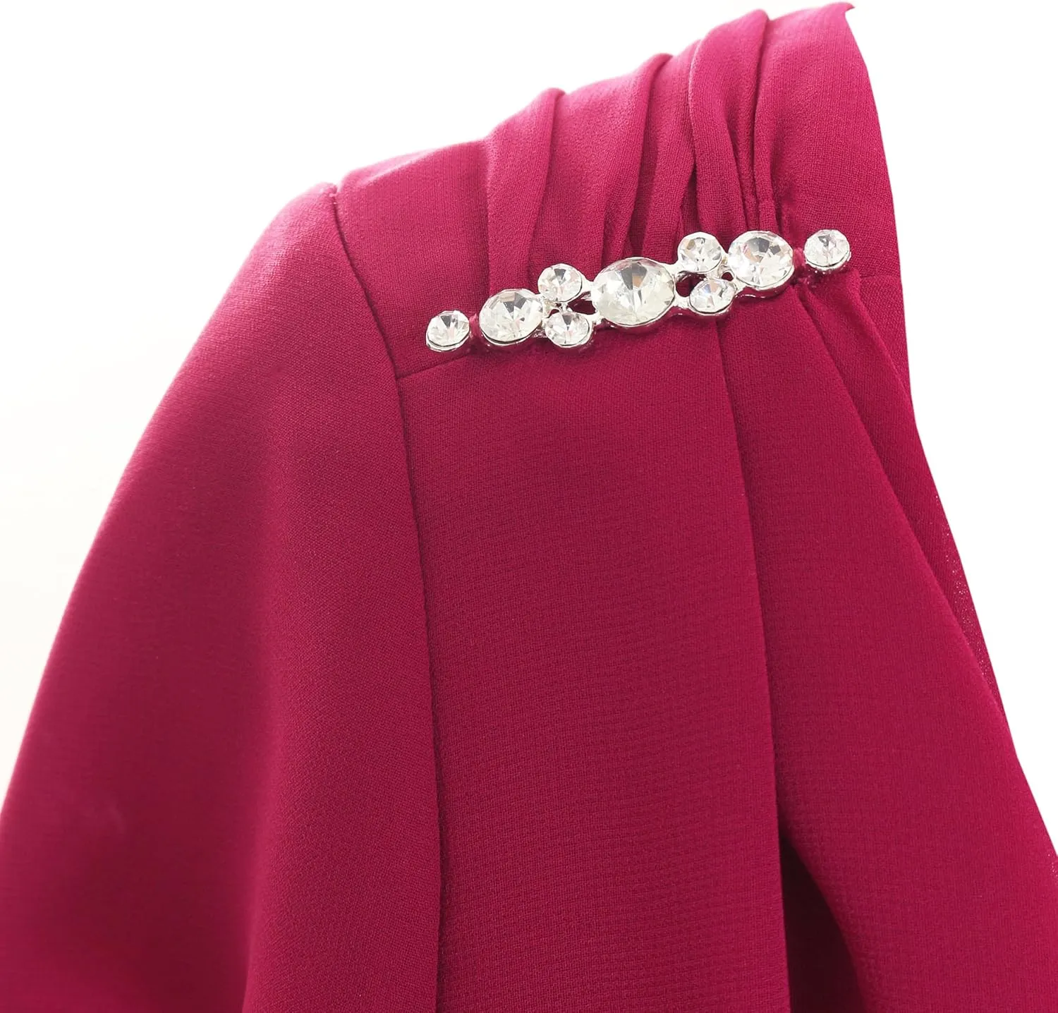 S.L. Fashions Women's Midi Cowl Neck Dress with Flutter Sleeve and Embellishment at Shoulder