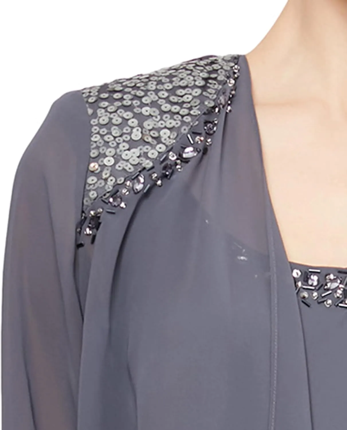 S.L. Fashions Women's Mother of the Bride Dress w/ Embellished Neckline & Shoulder, Wedding Guest (Petite and Regular Sizes)