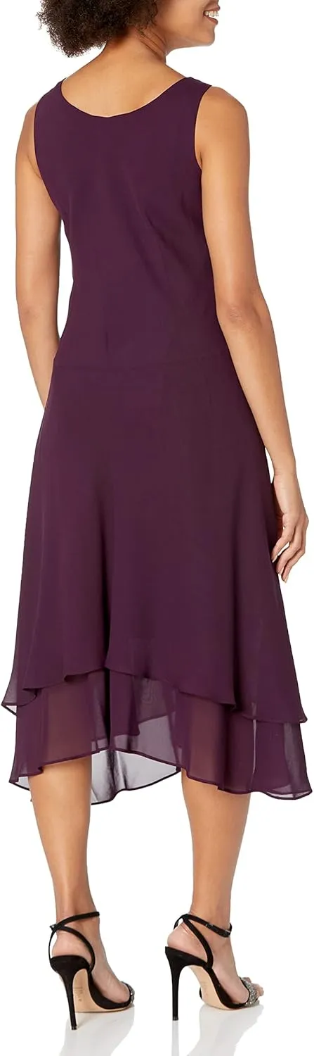 S.L. Fashions Women's Mother of the Bride Dress w/ Embellished Neckline & Shoulder, Wedding Guest (Petite and Regular Sizes)