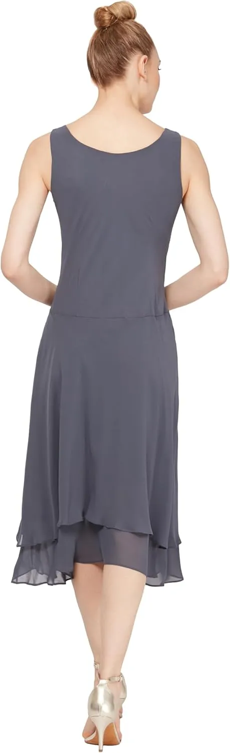 S.L. Fashions Women's Mother of the Bride Dress w/ Embellished Neckline & Shoulder, Wedding Guest (Petite and Regular Sizes)