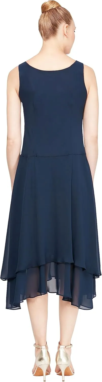 S.L. Fashions Women's Mother of the Bride Dress w/ Embellished Neckline & Shoulder, Wedding Guest (Petite and Regular Sizes)
