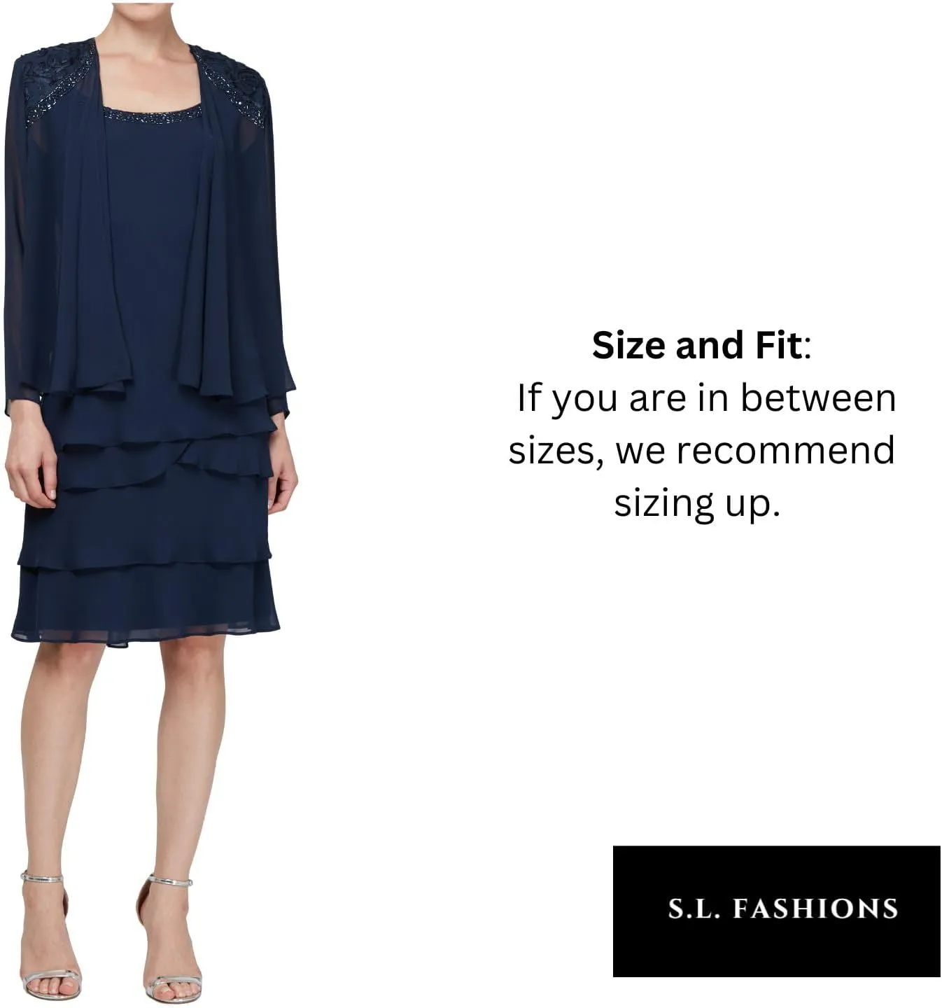 S.L. Fashions Women's Mother of the Bride Dress w/ Embellished Neckline & Shoulder, Wedding Guest (Petite and Regular Sizes)