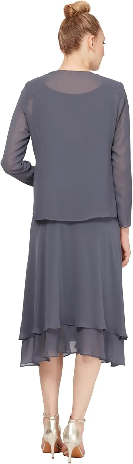 S.L. Fashions Women's Mother of the Bride Dress w/ Embellished Neckline & Shoulder, Wedding Guest (Petite and Regular Sizes)