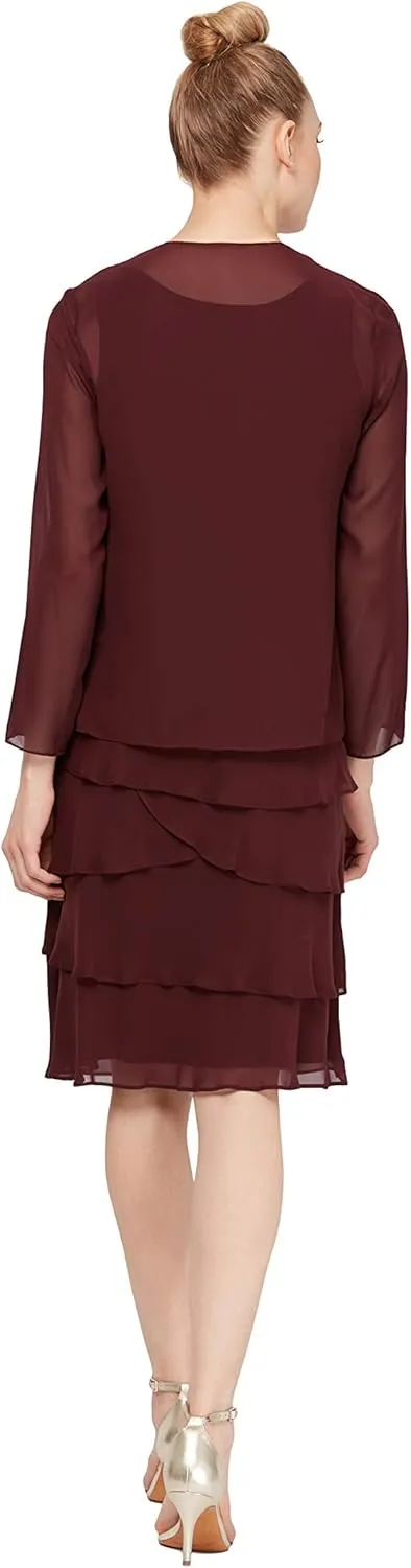 S.L. Fashions Women's Mother of The Bride Jacket Dress with Sequined Cut Out Shoulder (Petite and Regular Sizes)