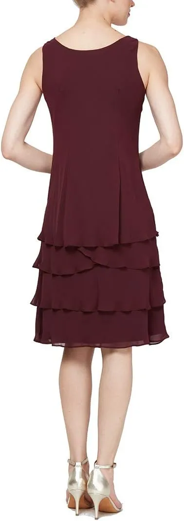 S.L. Fashions Women's Mother of The Bride Tiered Jacket Dress with Shoulder Embellishment (Petite and Regular Sizes)