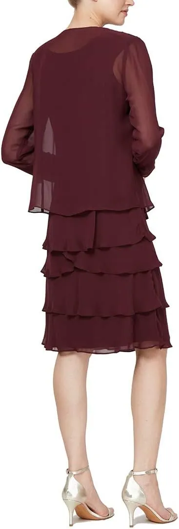 S.L. Fashions Women's Mother of The Bride Tiered Jacket Dress with Shoulder Embellishment (Petite and Regular Sizes)