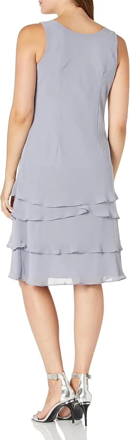 S.L. Fashions Women's Mother of The Bride Tiered Jacket Dress with Shoulder Embellishment (Petite and Regular Sizes)