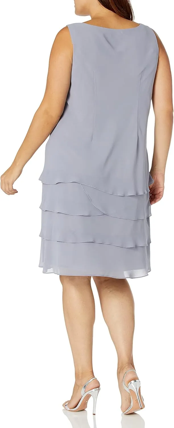 S.L. Fashions Women's Plus Size Two Piece Embellished Jacket Dress