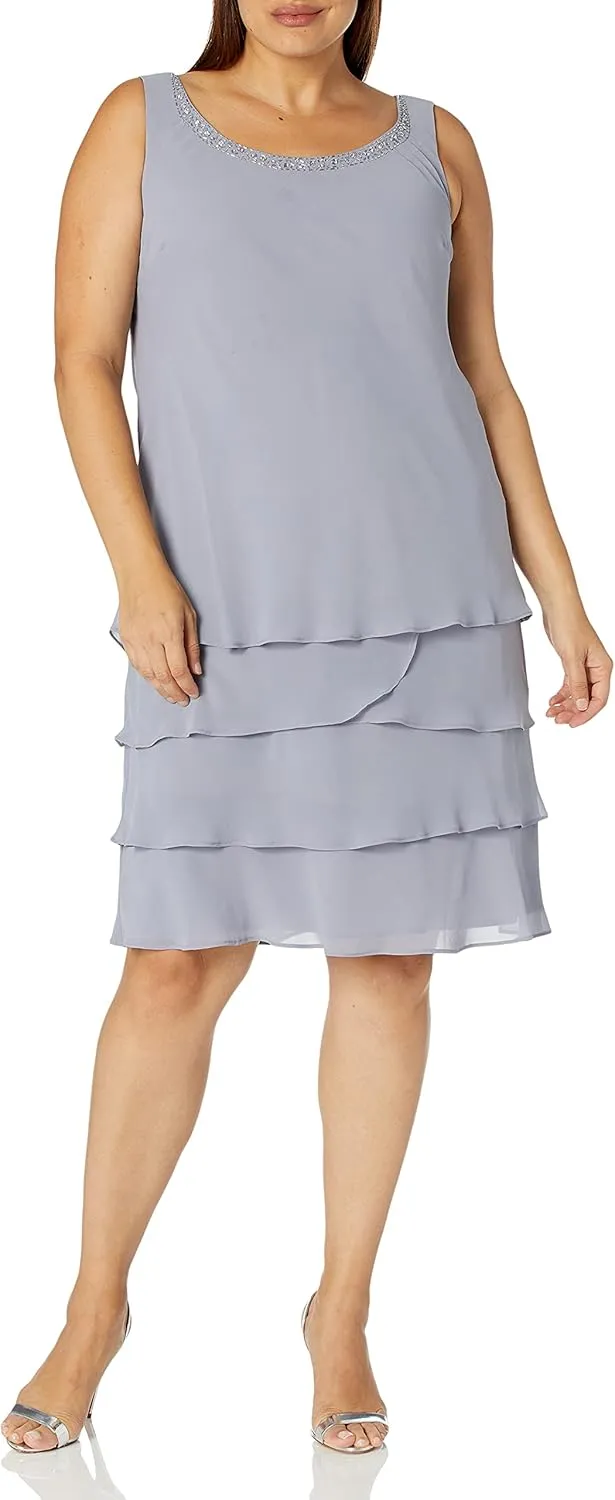 S.L. Fashions Women's Plus Size Two Piece Embellished Jacket Dress