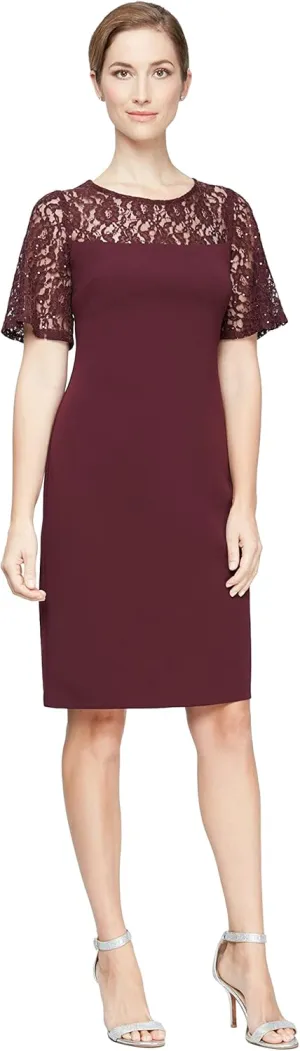 S.L. Fashions Women's Sequined Lace Short Sleeve Sheath Dress