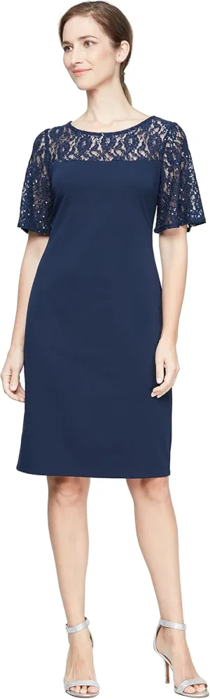 S.L. Fashions Women's Sequined Lace Short Sleeve Sheath Dress