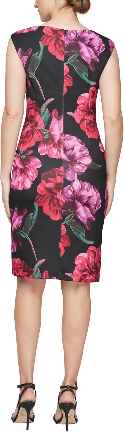S.L. Fashions Women's Sleeveless Embellished L-Neck Short Stretch Sheath Dress