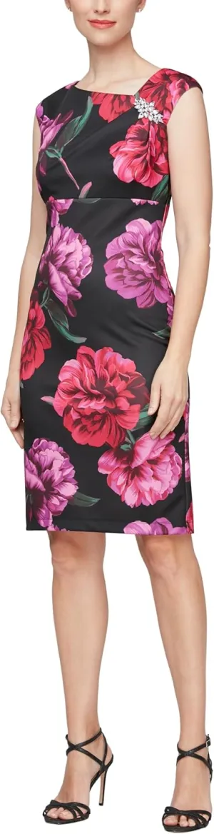 S.L. Fashions Women's Sleeveless Embellished L-Neck Short Stretch Sheath Dress