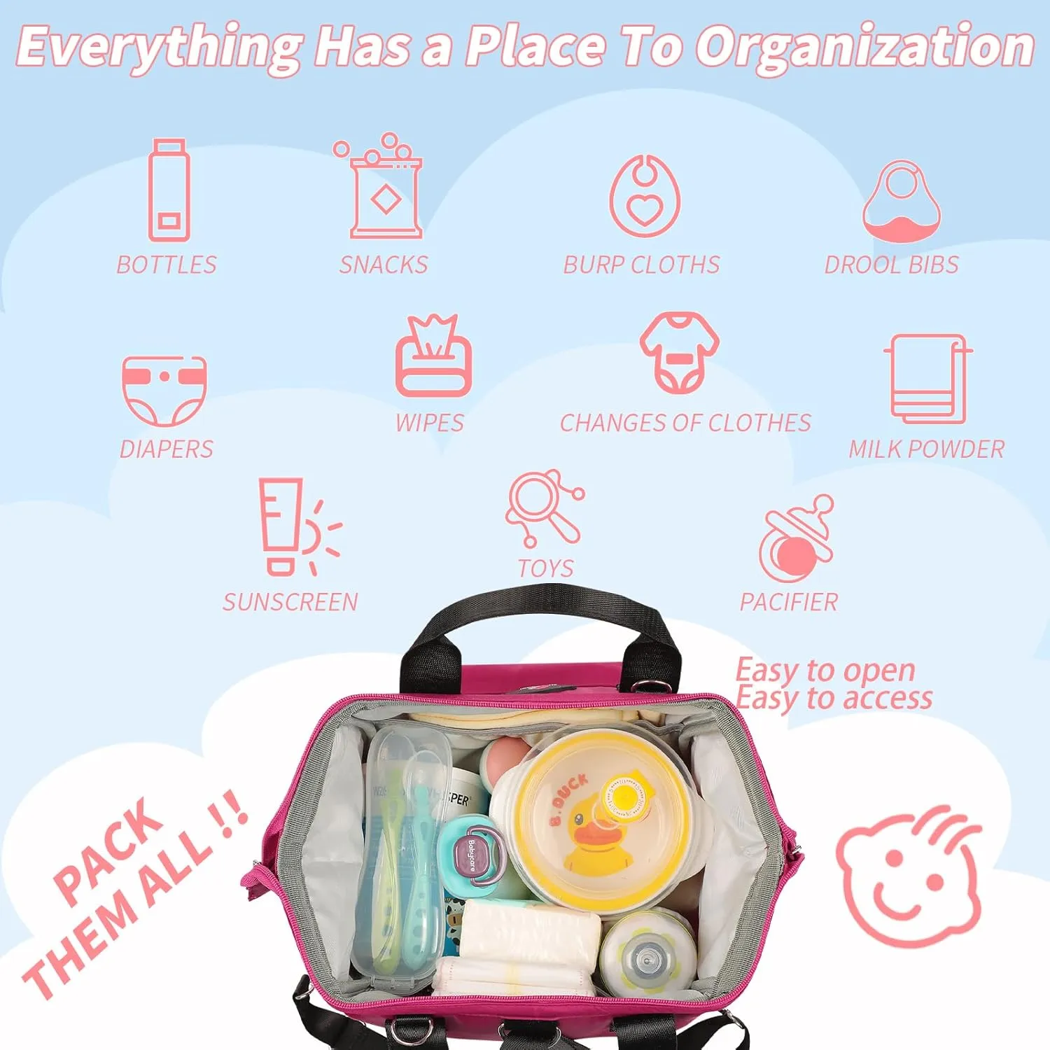 Small Diaper Backpack: Mini Tote Cute Baby Bag for Girl, Toddler Short Trips, Violet Red