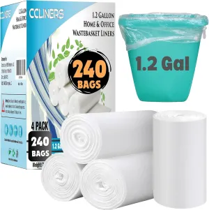 Small Trash Bags CCLINERS 1.2 Gallon 240 Small Clear Garbage Bags Mini Bathroom 1 Gallon Trash Bags, 240 Count