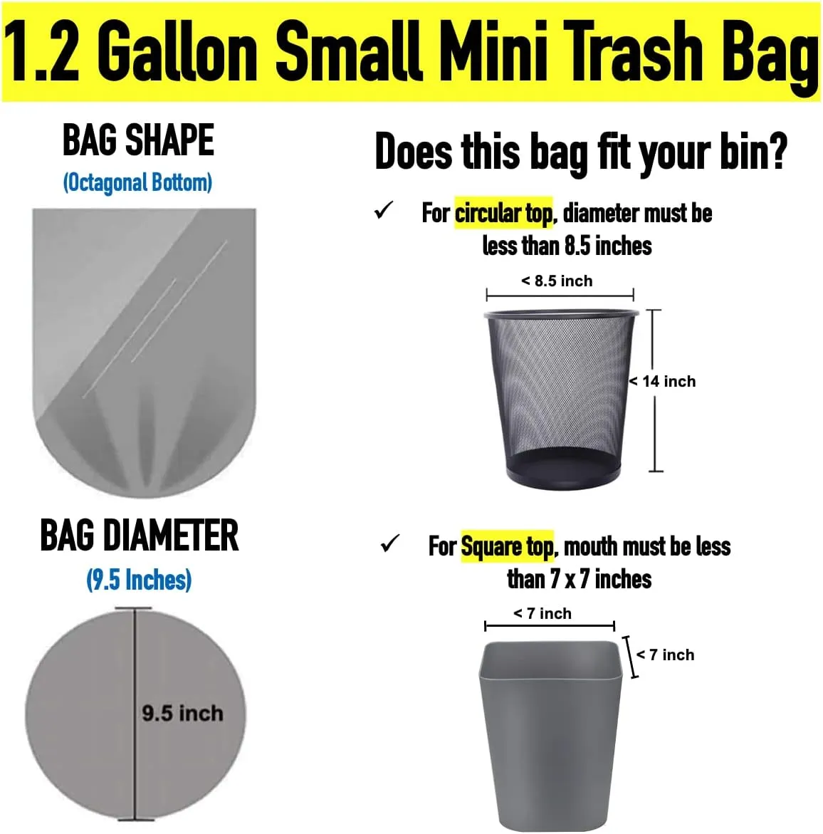 Small Trash Bags CCLINERS 1.2 Gallon 240 Small Clear Garbage Bags Mini Bathroom 1 Gallon Trash Bags, 240 Count