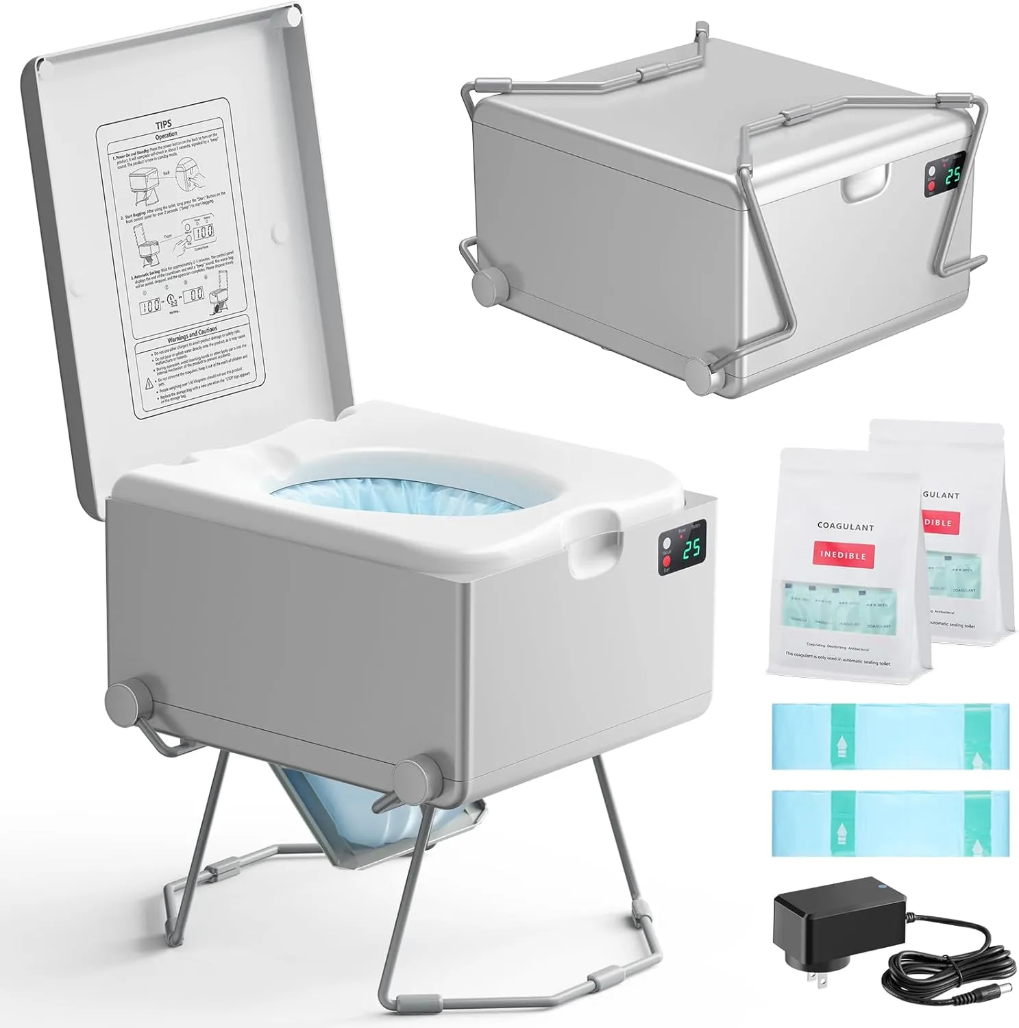 Smart Dry Flush Toilet [Odorless, One-click Automatic Waste Disposal, Self Contained] Portable Waterless Toilet for RV, Car Travel, Vans, Boats, Tiny Homes, Campsite - Loo Seal Series