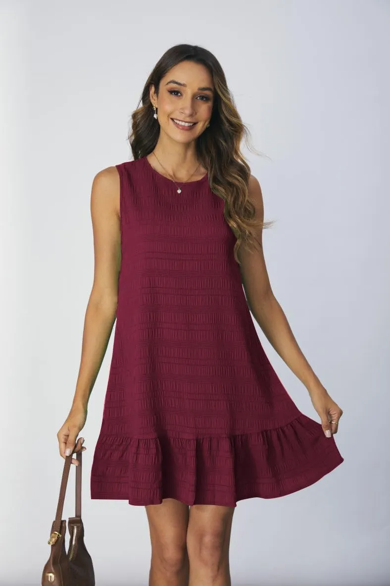 SOLY HUX Women's Ruffle Hem Sleeveless Tank Dress Round Neck Casual Smock Summer Mini Dresses